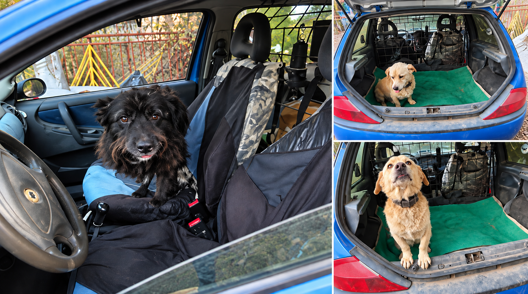 Hunde in Sergejs blauem Auto im Tierschutzalltag